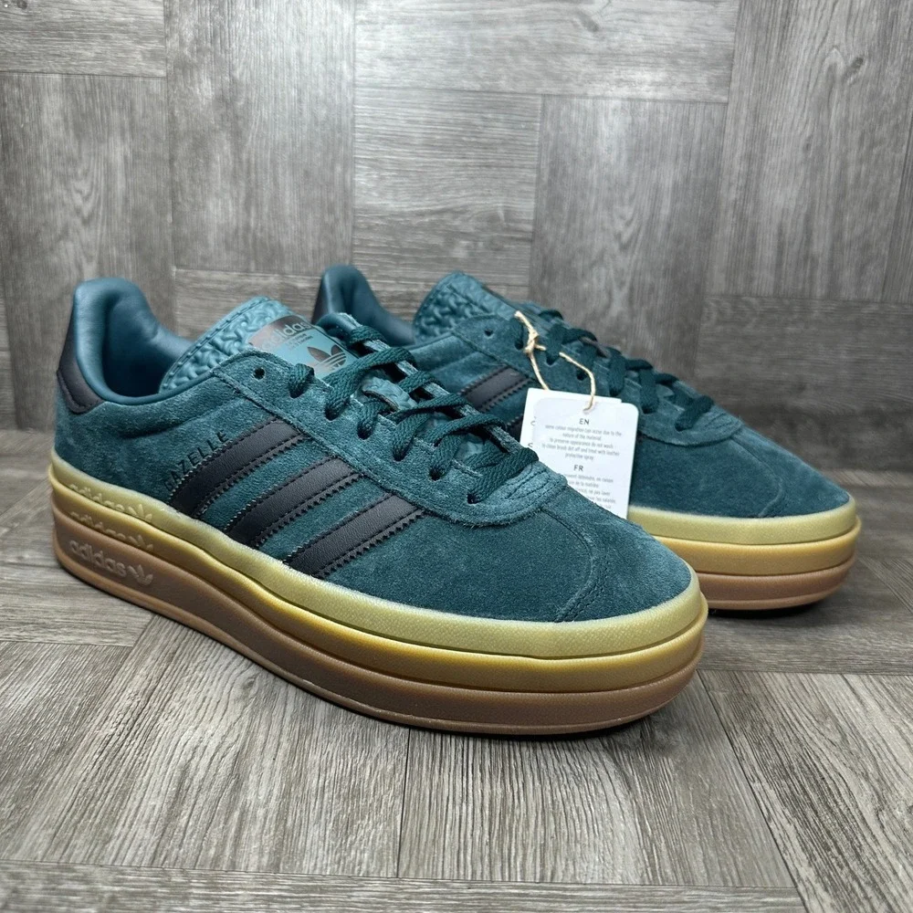 Adidas Gazelle Bold Women 9 Green Suede Platform Gum Sole NEW JQ3583